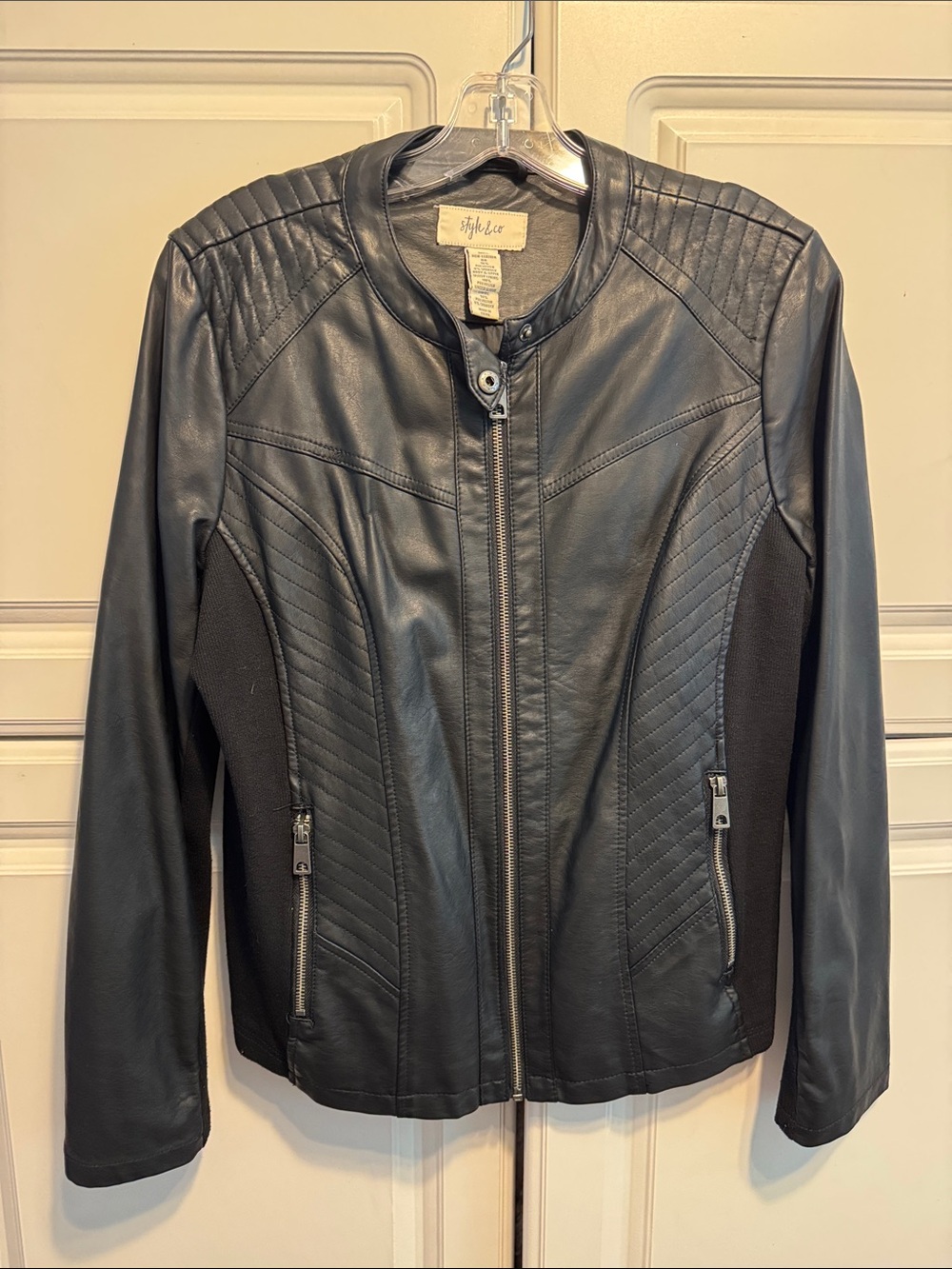 Style & Co. Black Faux Leather Moto-Style Zip Jacket